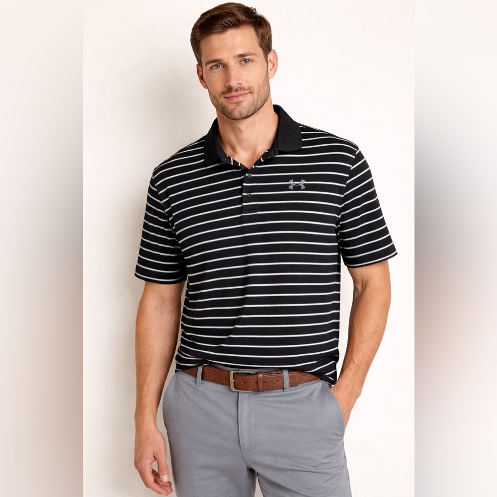 Under Armour Men's Polo with Black and White Stripes